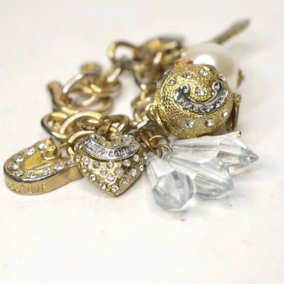 Vintage Juicy Couture Gold Charm Bracelet Y2K Blowfish Heart Crystals Palm Tree - Picture 8 of 11